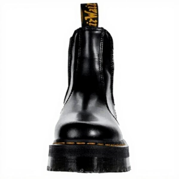 Dr. Martens Womens Platform Chelsea Boot, Black Polished Smooth Leather, Mid-Calf Combat Style
