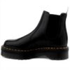 Dr. Martens Womens Platform Chelsea Boot, Black Polished Smooth Leather, Mid-Calf Combat Style