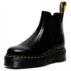 Dr. Martens Womens Platform Chelsea Boot, Black Polished Smooth Leather, Mid-Calf Combat Style
